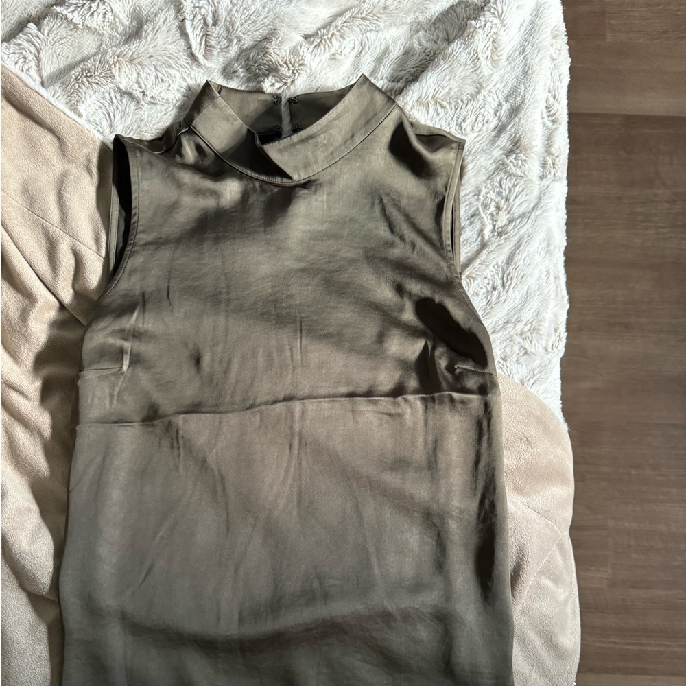 Express Satin Mock neck Tank Olive Green